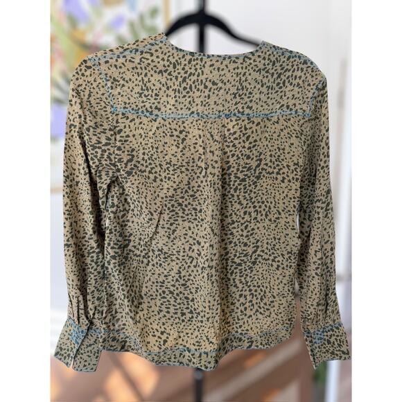 Rag & Bone Shields Leopard Print 100% Silk Blouse with Blue Stitching Size XXS - Picture 9 of 13
